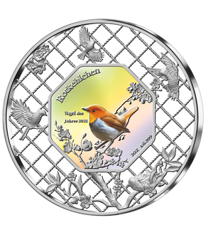 2-Unzen-Feinsilber-Filigree „Vogel des Jahres 2021 – Rotkehlchen“
