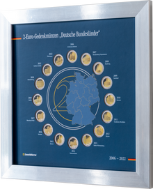 Präsentationsrahmen für alle 16 deutschen 2-Euro-Gedenkmünzen (2006-2022)
