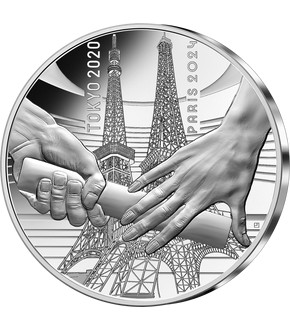 Die erste Silber-Gedenkmünze Paris 2024 "Stabübergabe" – Polierte Platte!