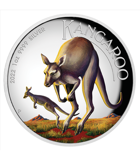 Australien 2022: Farbveredelte Silbermünze "Känguru" mit Hochrelief