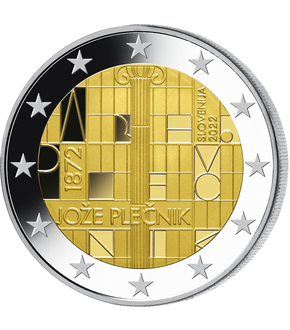 Slowenien 2022: 2 Euro-Gedenkmünze und Kursmünzensatz "Jože Plečnik"				