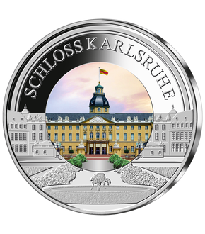 Gedenkprägung „Schloss Karlsruhe“ in Sterling-Silber mit Glasinlay!