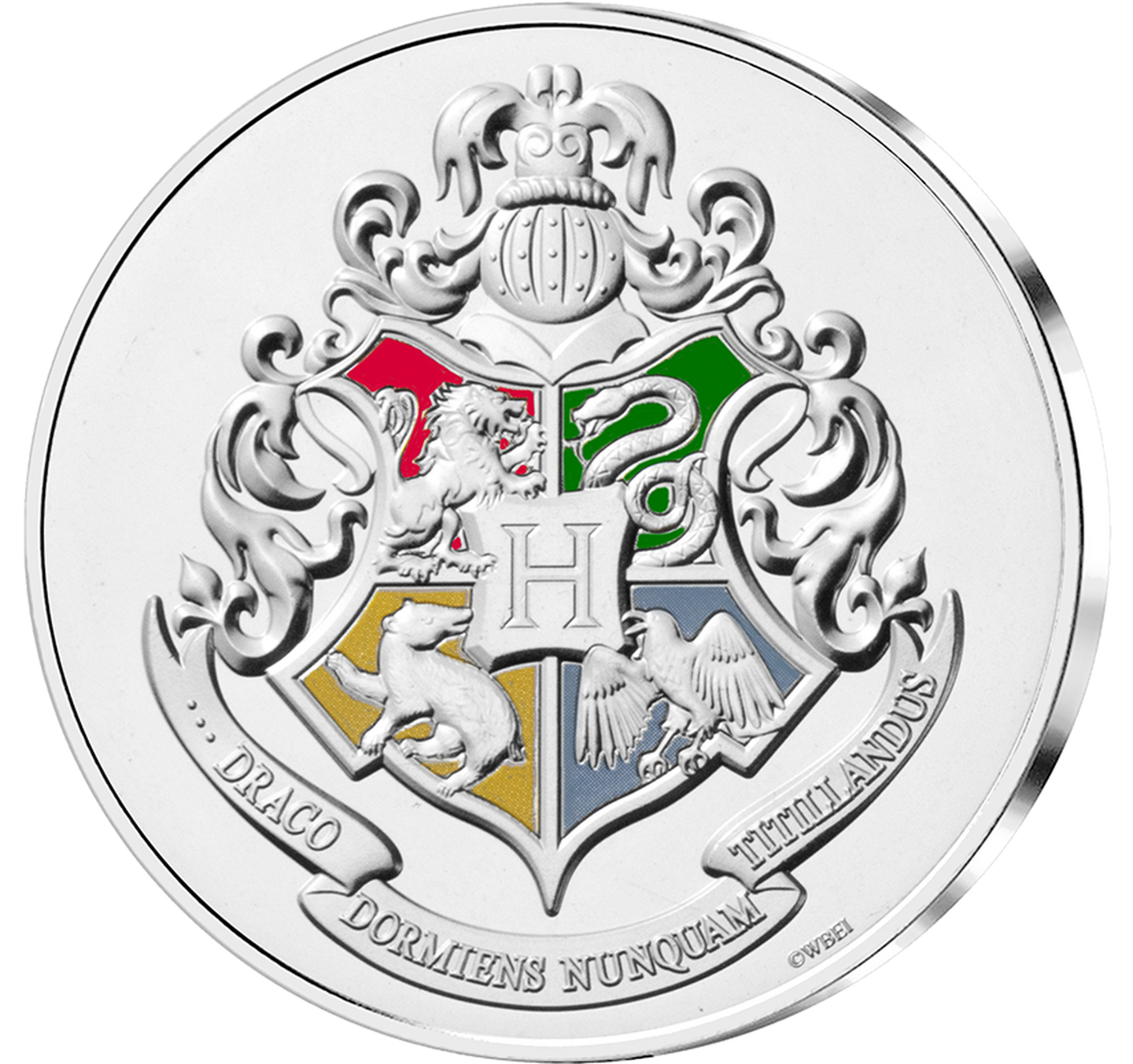 Die Vorderseite der offiziellen 10-Euro-Silber-Gedenkmünze „HARRY POTTER™ – Hogwarts™“ 2022 aus Frankreich mit brillanter Farbveredelung
