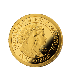 Die offizielle 1/2-g-Gedenkmünze "Doppelporträt Queen Elizabeth II."
