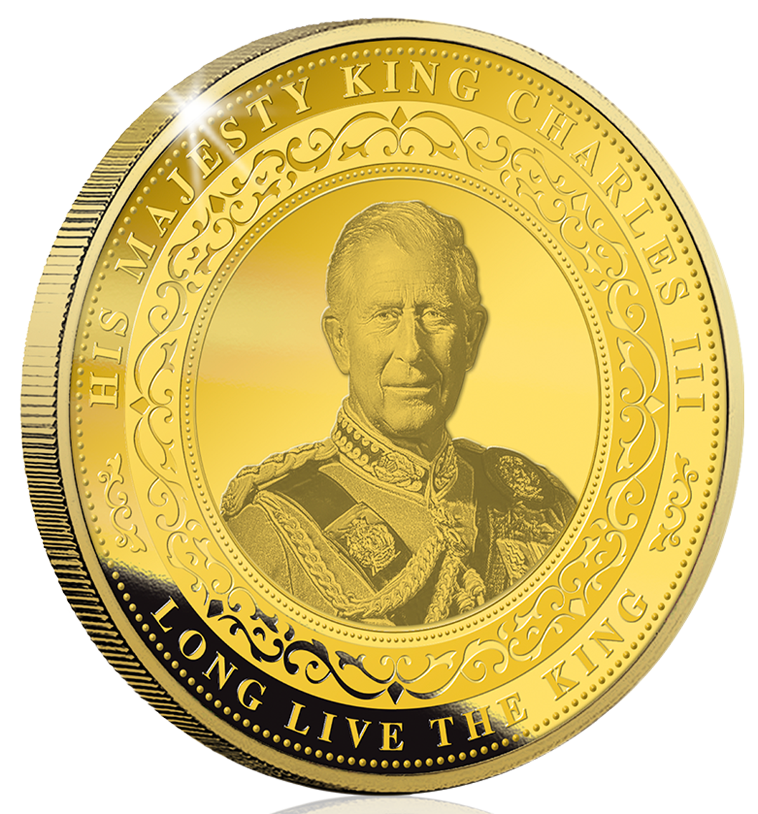 Pièce commémorative dorée à l'or pur « L'accession au trône du Roi Charles III »       
