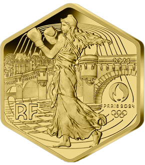 Frankreichs sechseckige Gold-Euromünze "Die Säerin" zu Paris 2024!