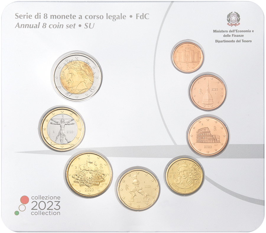 Die Vorderseite des Euro-Kursmünzensatzes Italien 2023