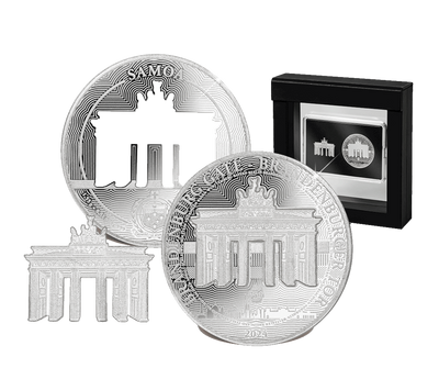 Silbermünze 75 Jahre Deutschland "Brandenburger Tor" in Cut-Out-Technik