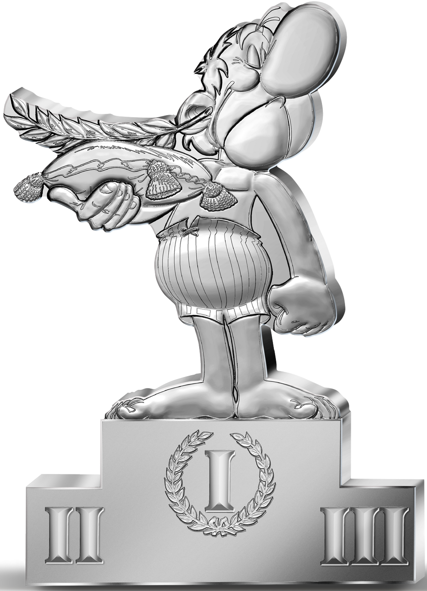 Die Vorderseite der 10 Euro-Shape-Silbermünze Asterix bei den Olympischen Spielen