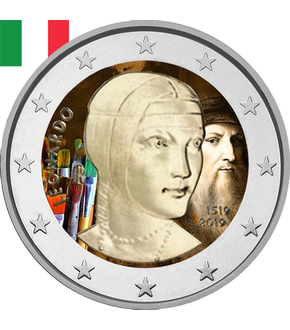 Frappe commémorative colorisée  de 2 Euros  «500ème anniversaire de la mort de léonard de Vinci» Italie 2019