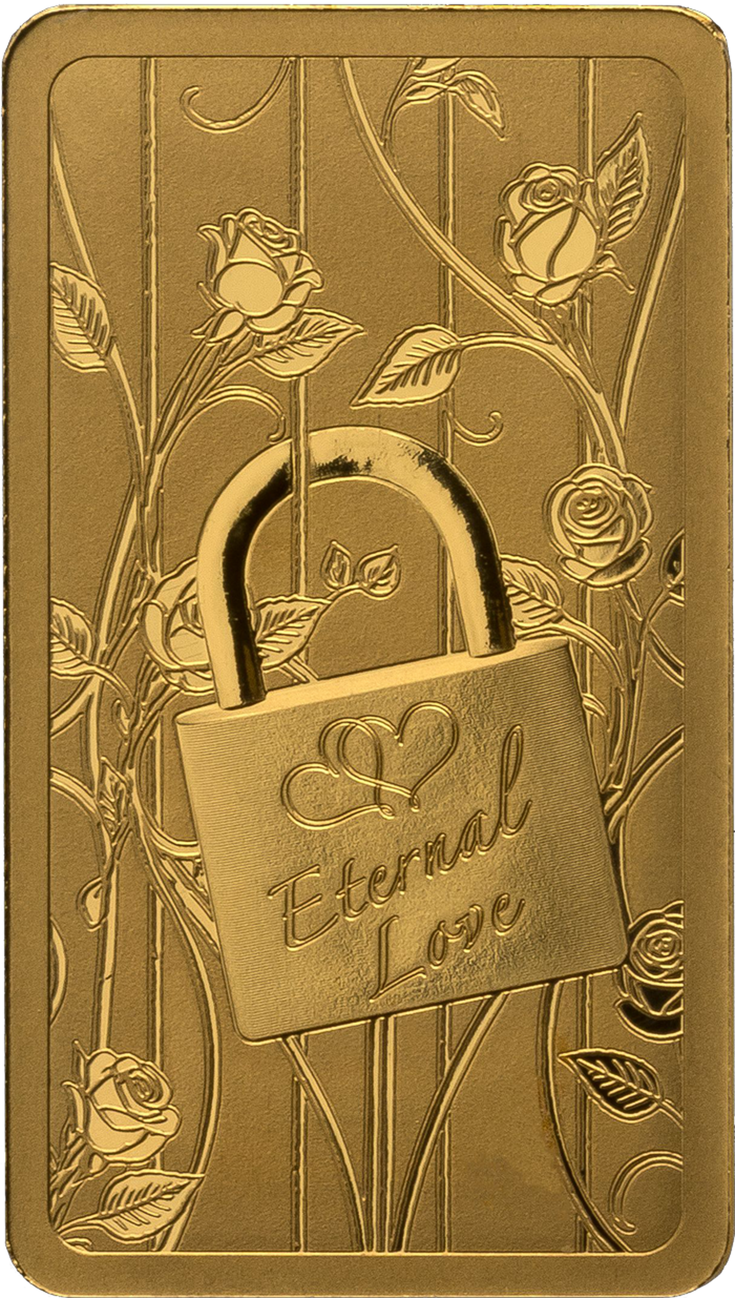 Die Vorderseite des Goldbarren "Liebesschloss"