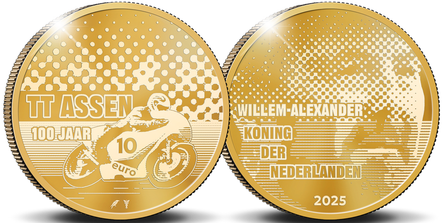 Die Vorder- und Rückseite der offiziellen Gold-Gedenkmünze Niederlands 