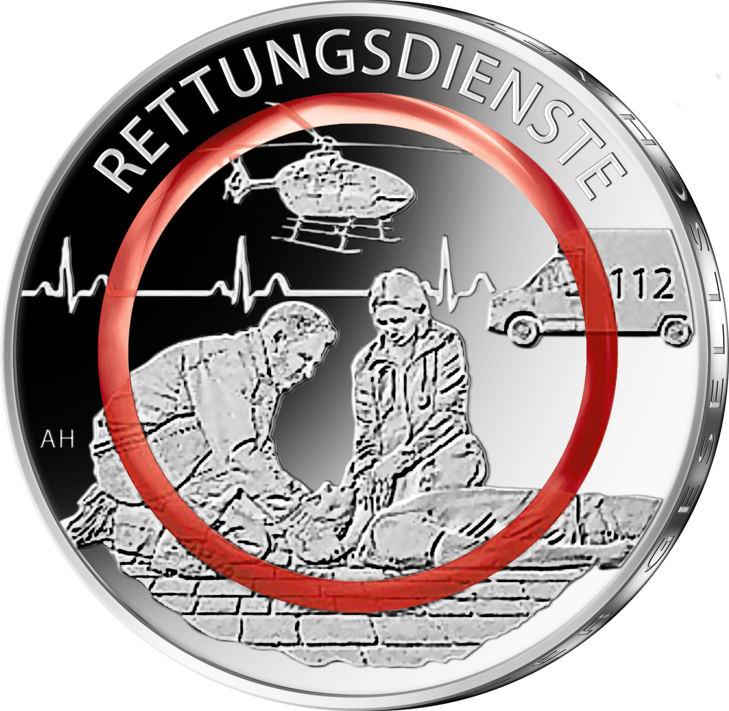 Die Motivseite der 10-Euro-Gedenkmünze 2026 "Rettungsdienste"