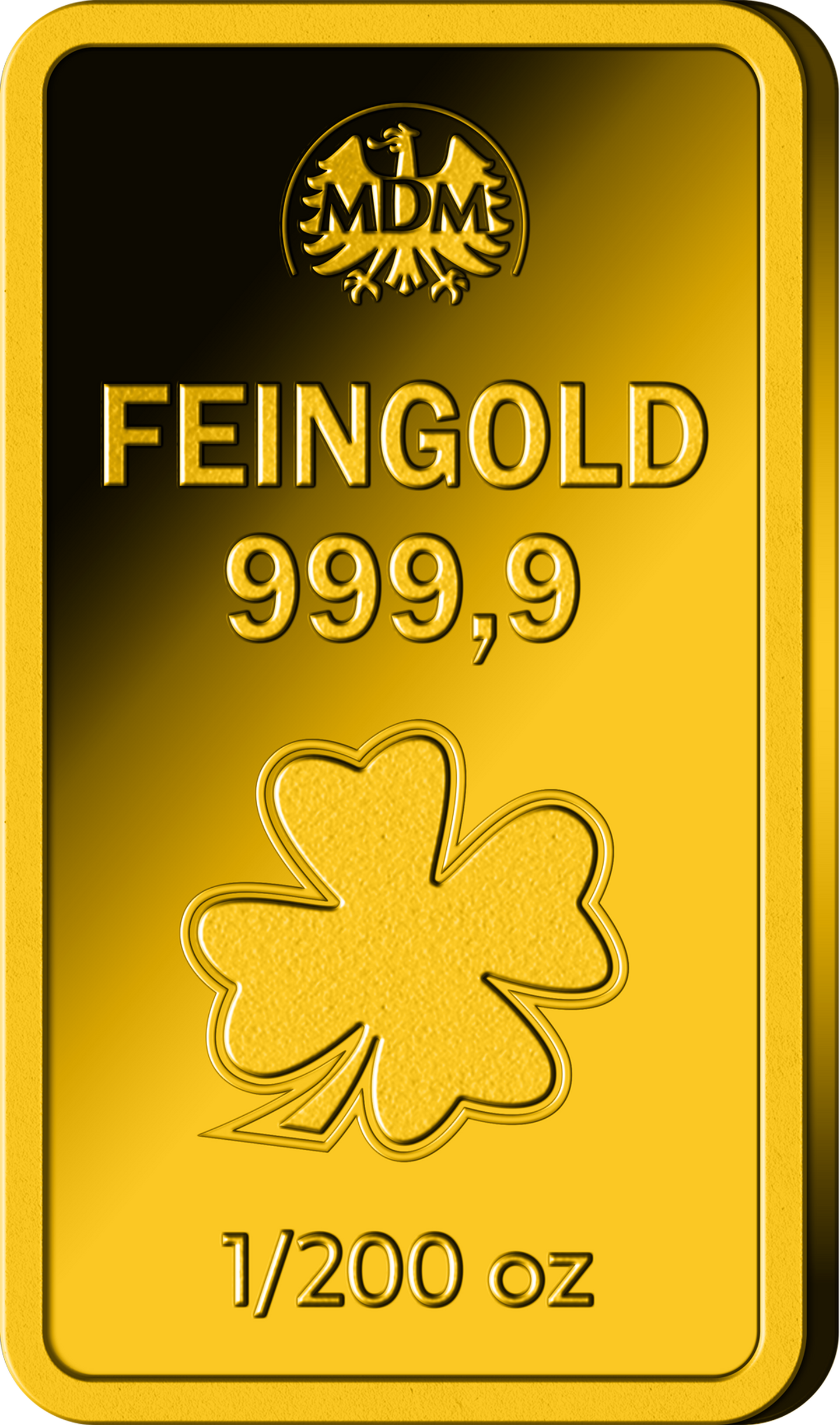 Die Vorderseite des 1/200 Unzen Feingoldbarren mit Kleeblatt-Motiv