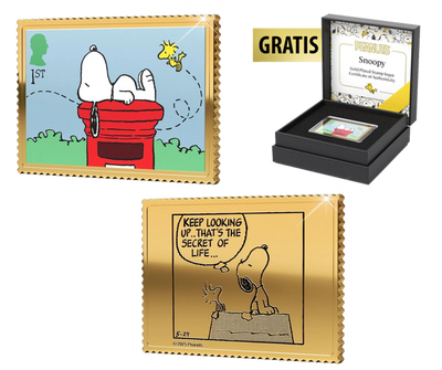 PEANUTS – Vergoldeter Briefmarkenbarren – Snoopy und Woodstock – in limitierter Auflage!