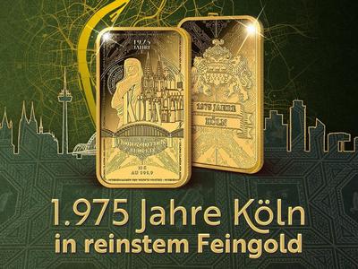 Zum Stadtgründungs-Jubiläum: Der 10g-Feingoldbarren "1975 Jahre Köln"