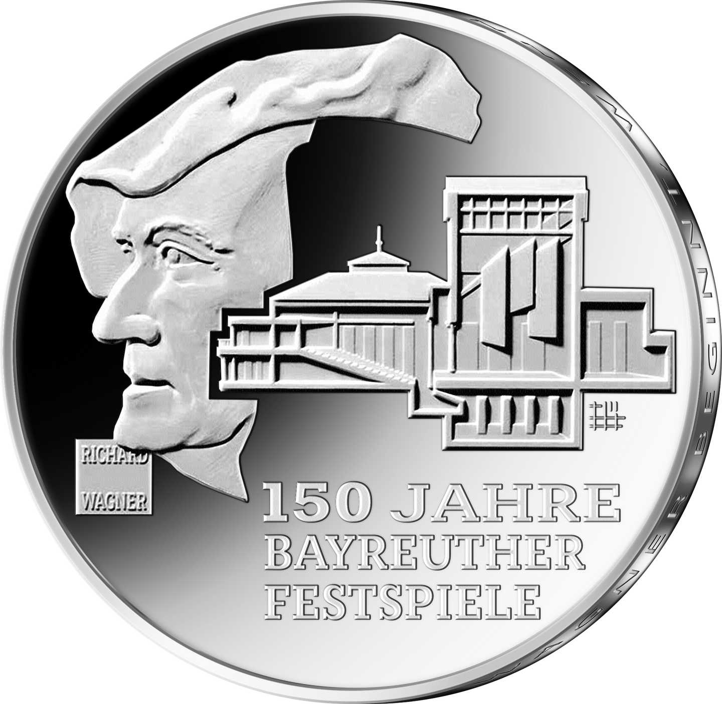 Die Vorderseite der 35-Euro-Silbermünze "150 Jahre Richard-Wagner-Festspiele Bayreuth"