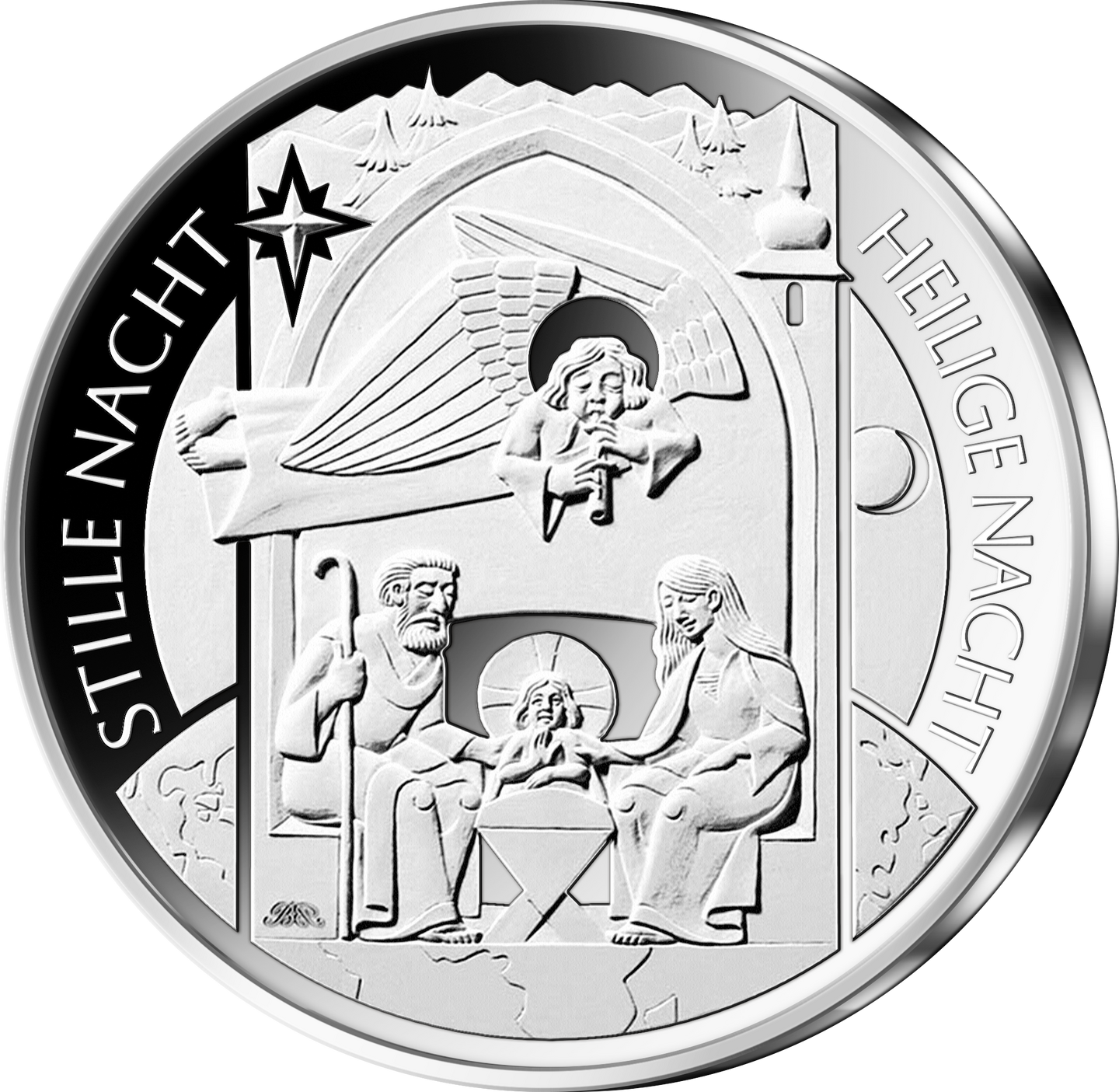 Die Vorderseite der 50-Euro-Gedenkmünze "Stille Nacht, heilige Nacht"
