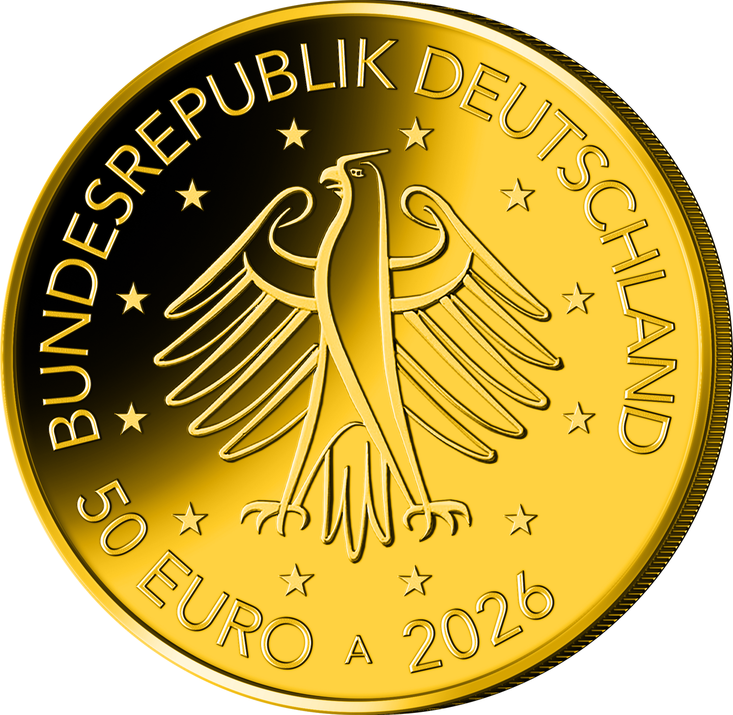 Die Rückseite der deutschen 50-Euro-Goldmünze 2026 "Gestaltung"