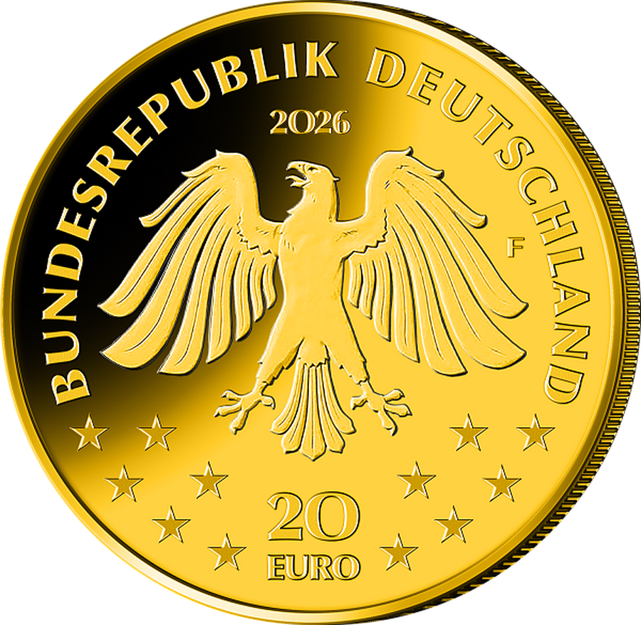 Die Wertseite der deutschen 20-Euro-Goldmünze 2026 "Wisent" PZ F