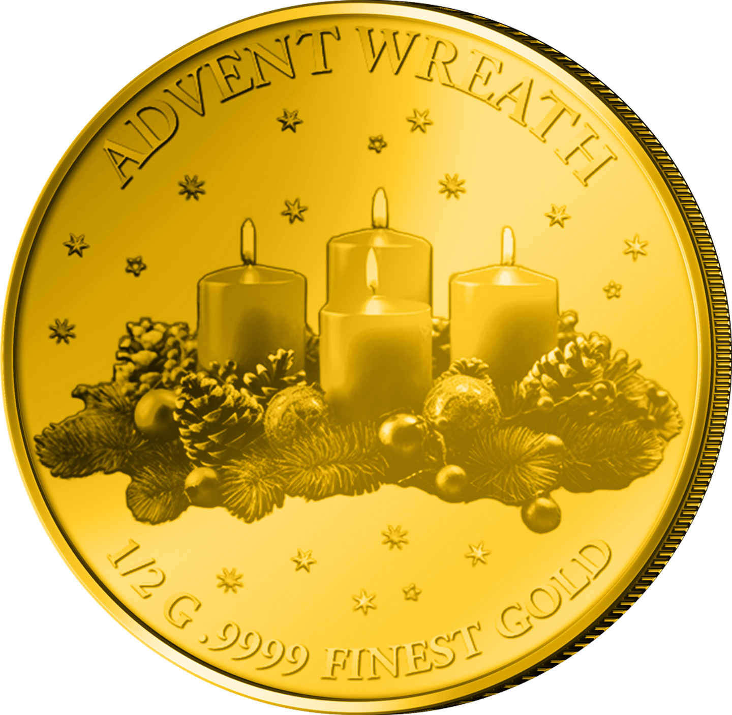 Die Vorderseite der diesjährigen Weihnachts-Gedenkmünze zeigt einen klassischen Adventskranz