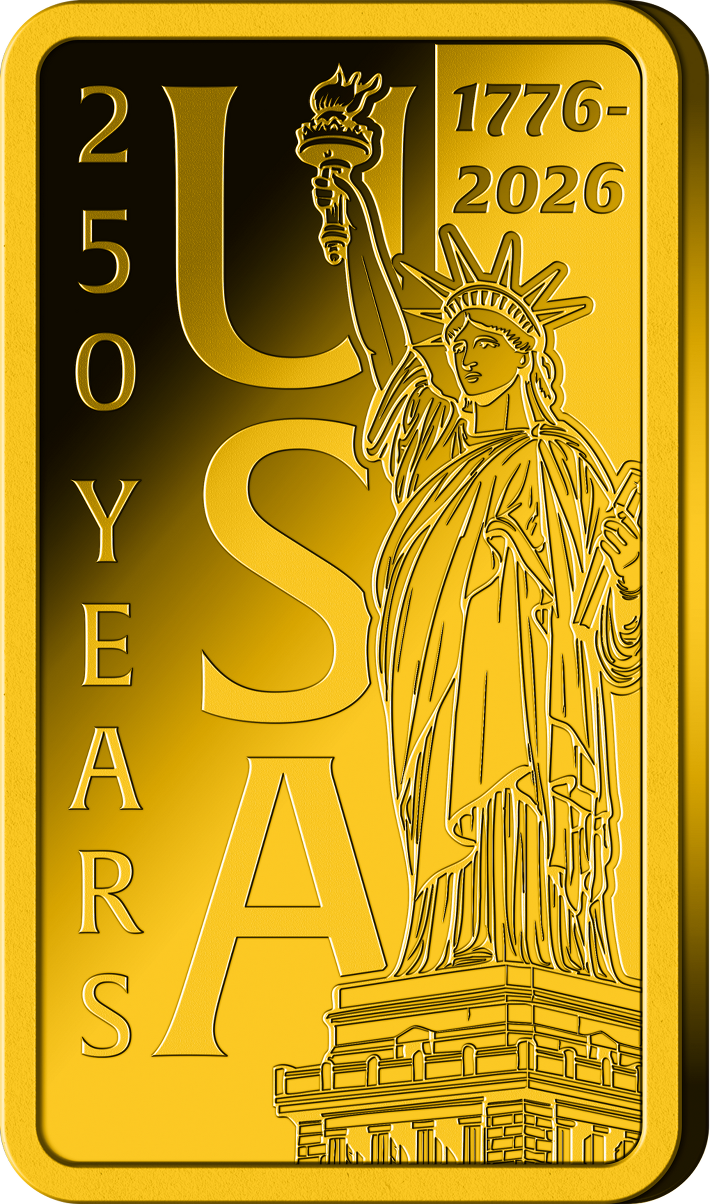 Die Vorderseite des Goldbarrens "250 Jahre USA"