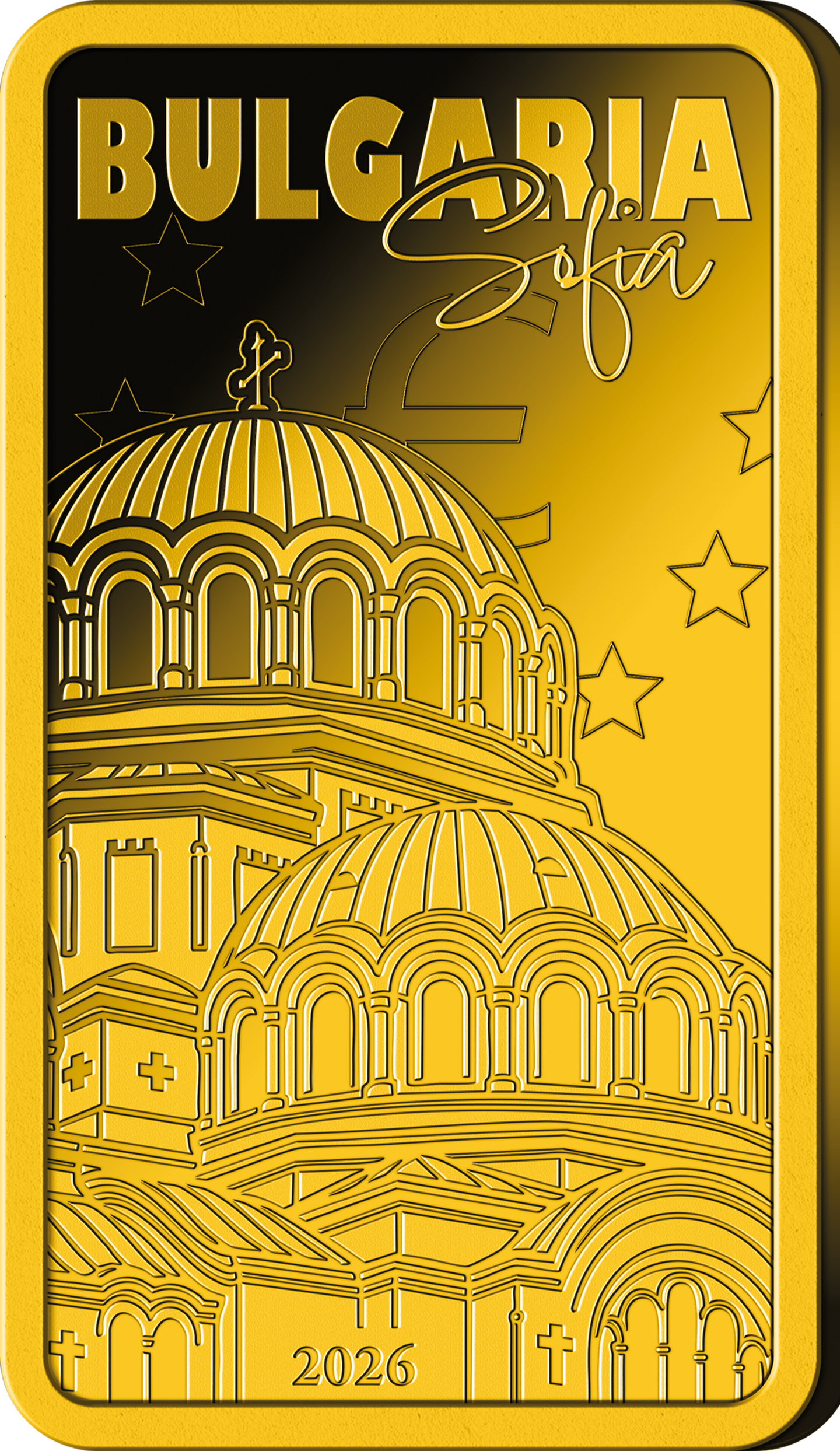 Die Vorderseite des Goldbarrens zur Euro-Einführung in Bulgarien