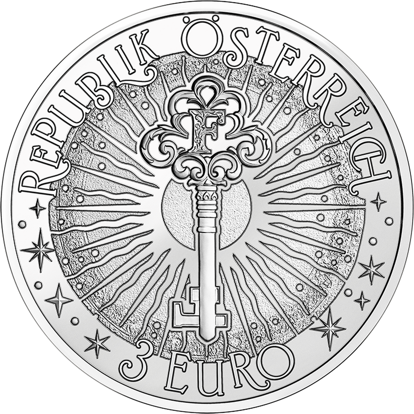 Die Rückseite der 3 Euro-Münze "Fabelwesen Hippokamp", Österreich 2026
