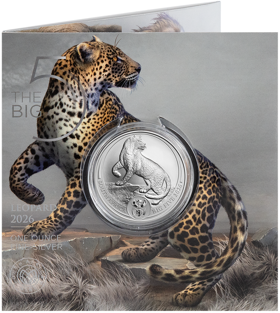 Die Vorderseite der Silbermünze "Big Five Leopard III" in 1 Unze reinstem Silber