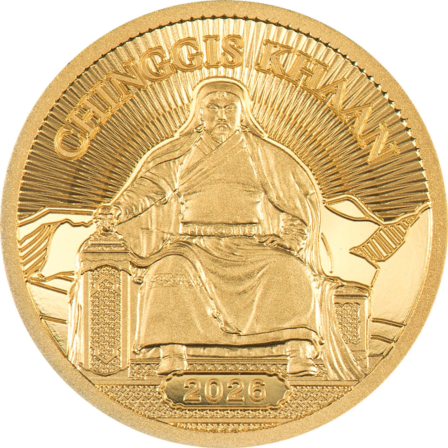 Vorderseite Dschingis Khan Goldmünze