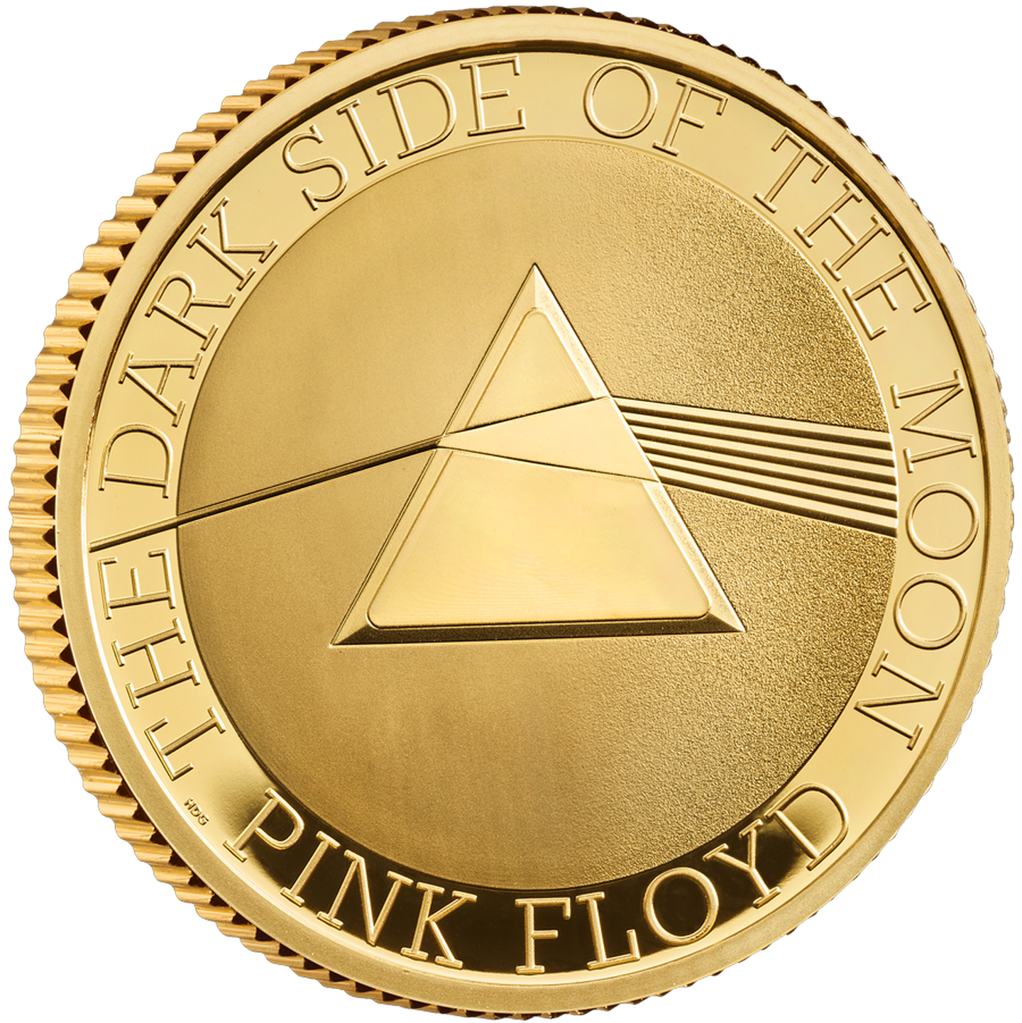 Gold-Gedenkmünze Pink Floyd - Die Vorderseite zeigt das berühmte Prisma aus „The Dark Side of the Moon”!