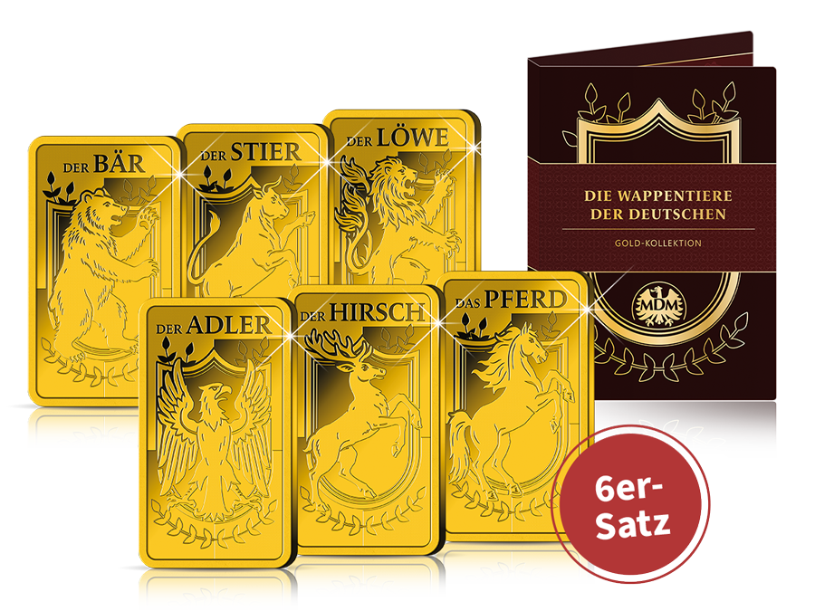Der Komplettsatz "Wappentiere der Deustchen" in je 1/200oz Gold