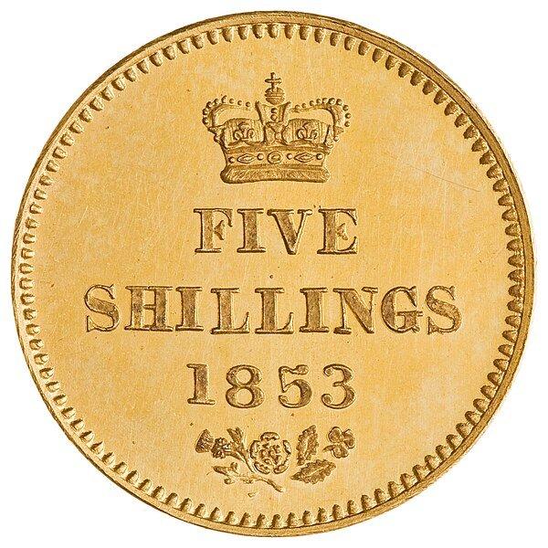 1853_gold_five_shillings_probemuenze