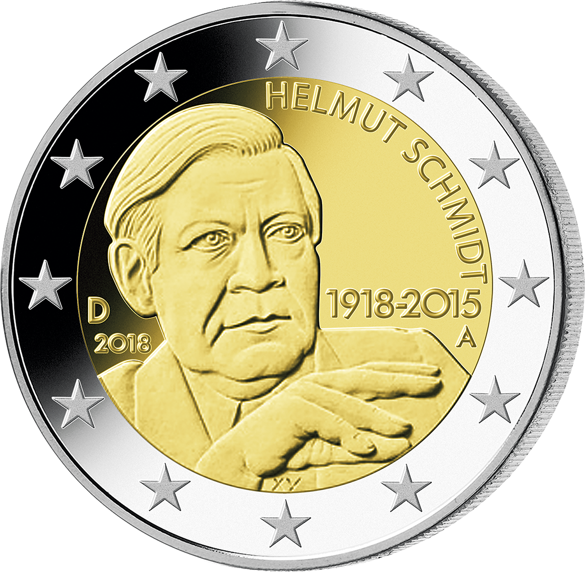 Deutsche 2-Euro-Münze 2018 "Helmut Schmidt" komplett!