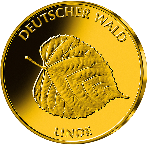 20-Euro-Goldmünze mit dem Blatt einer Linde