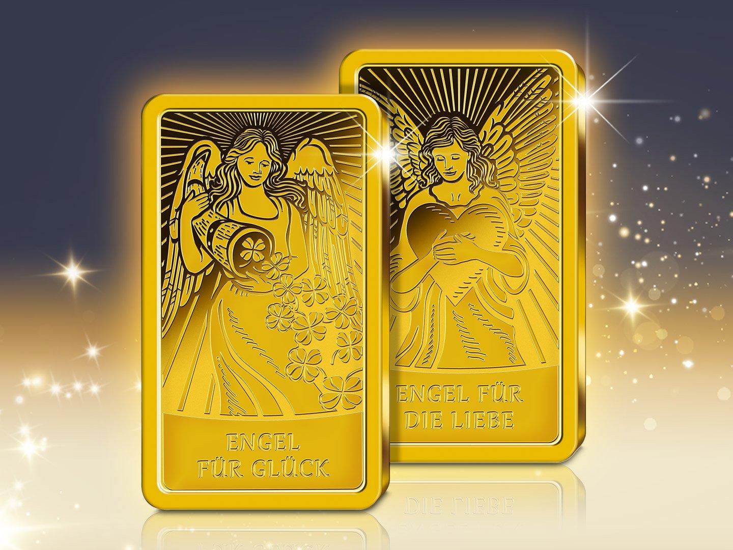 "Engel für Glück" und "Engel für die Liebe" - Gedenkbarren aus reinstem Gold