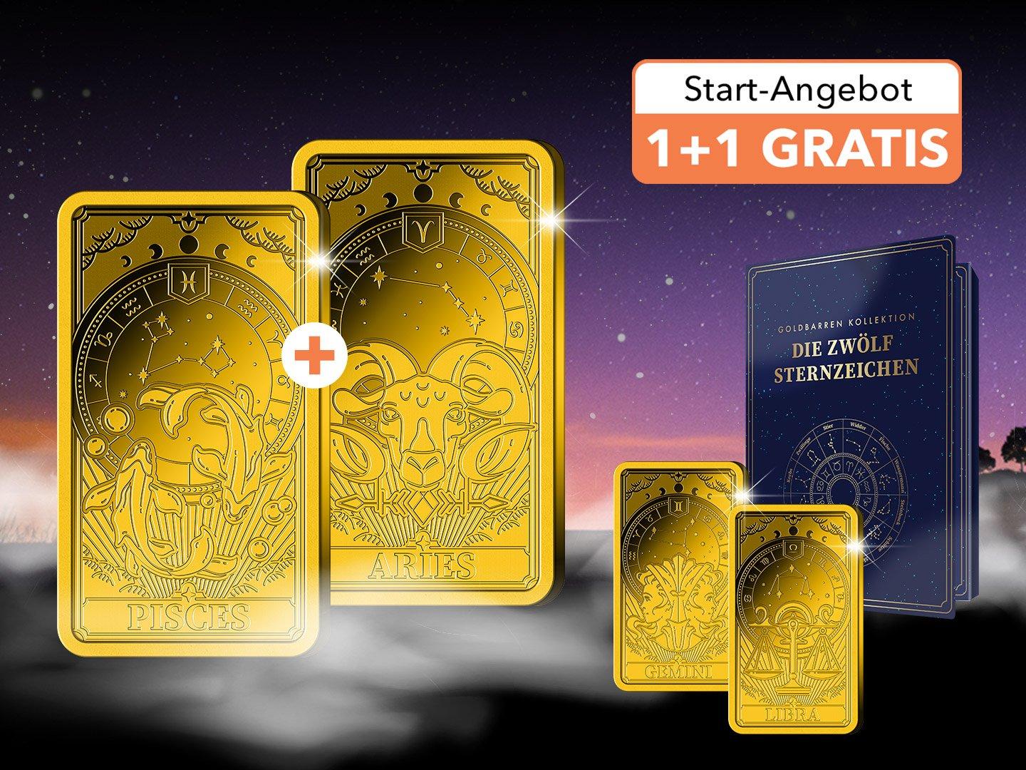 Gold-Barrenmünzen "Fische" und "Widder" als doppelter Start