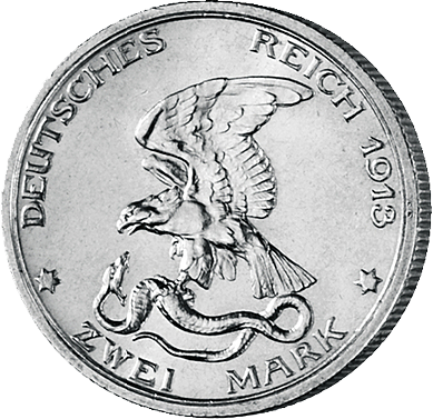 Silbermünze mit dem einem Adler, der eine Schlange gepackt hat