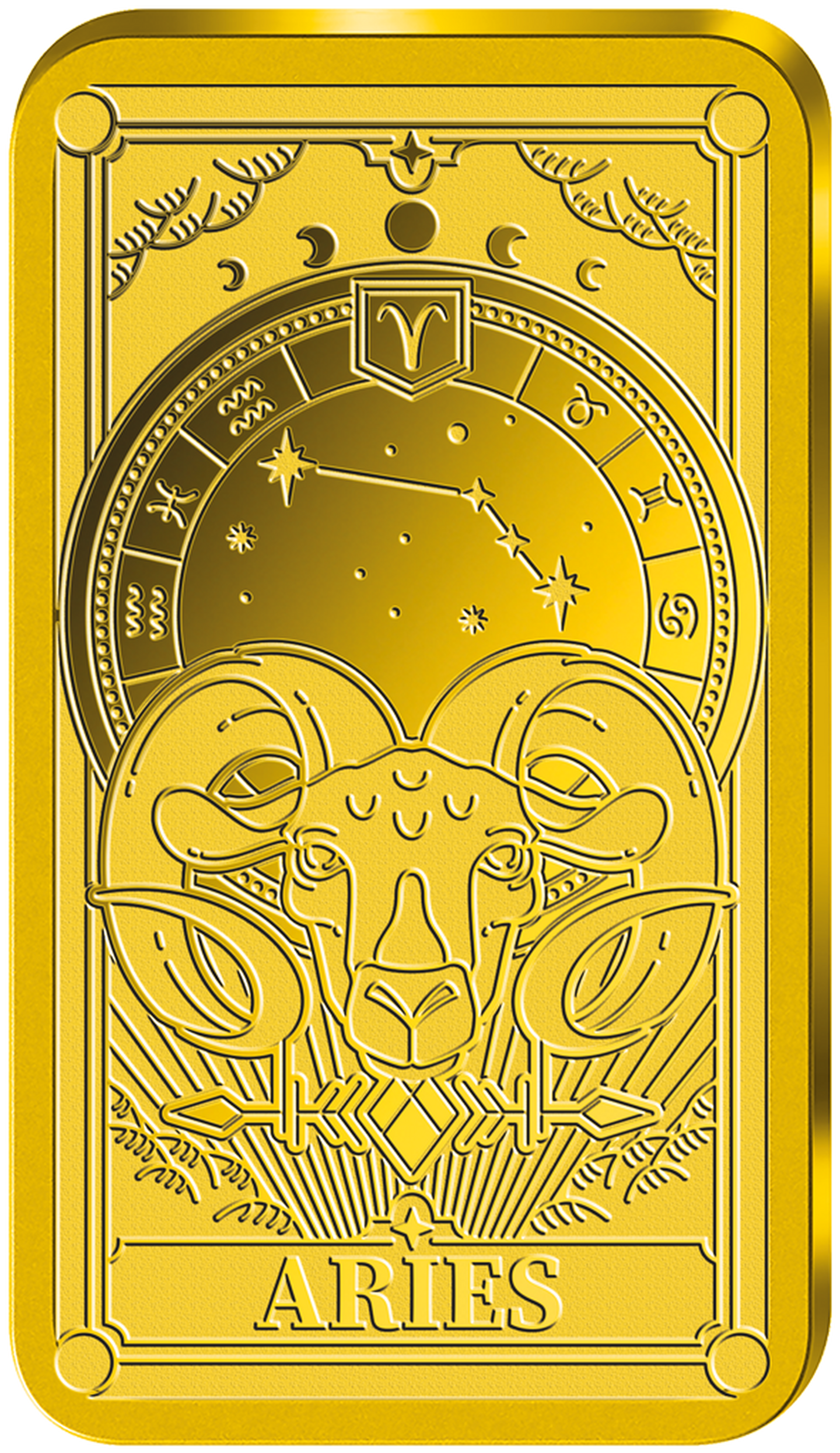 Vorderseite der Sternzeichen-Gold-Barrenmünze "Widder/Aries"