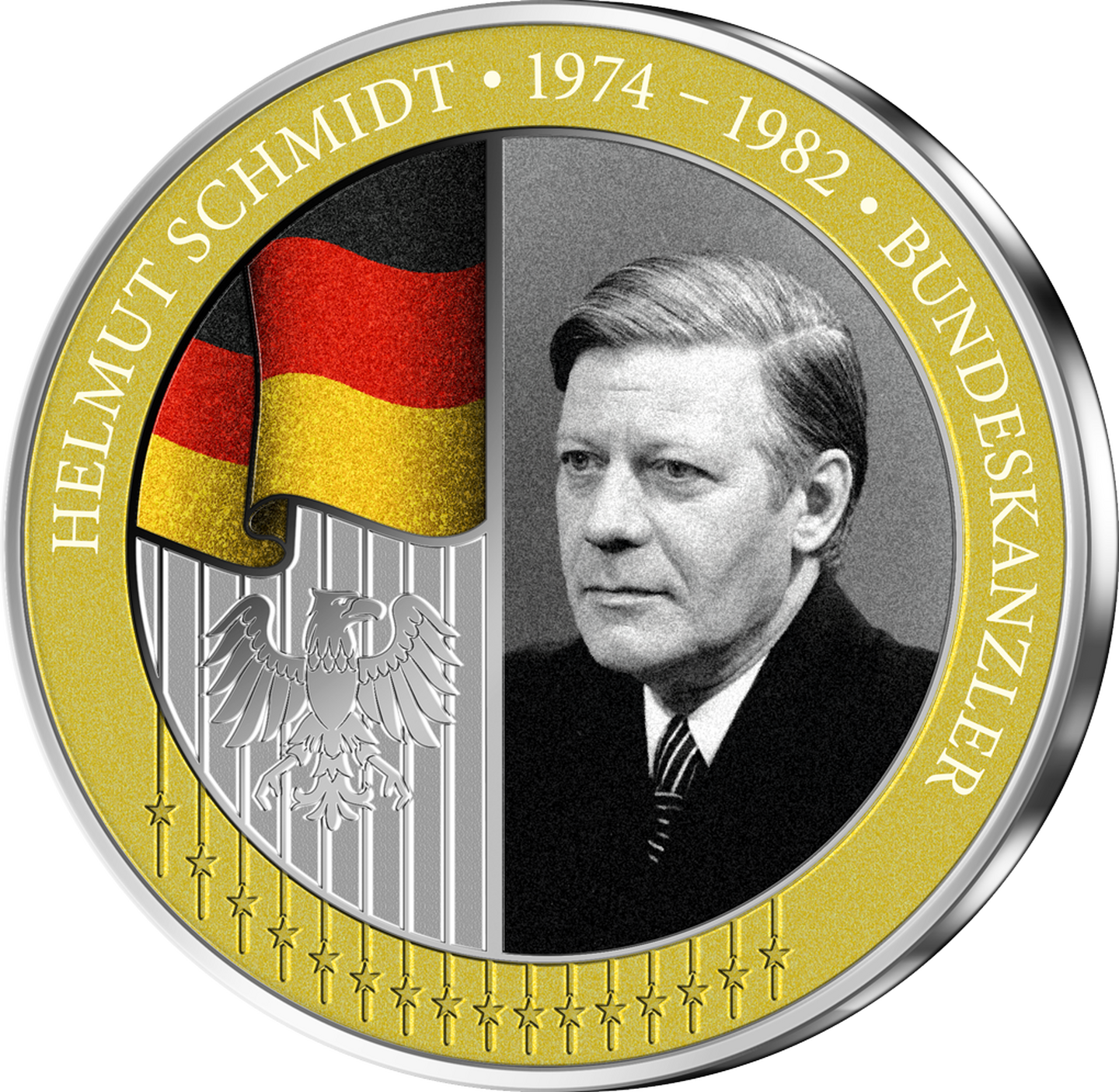 Gratis zum Start in die Flatrate: Die Vorderseite der Feinsilberprägung „Helmut Schmidt"
