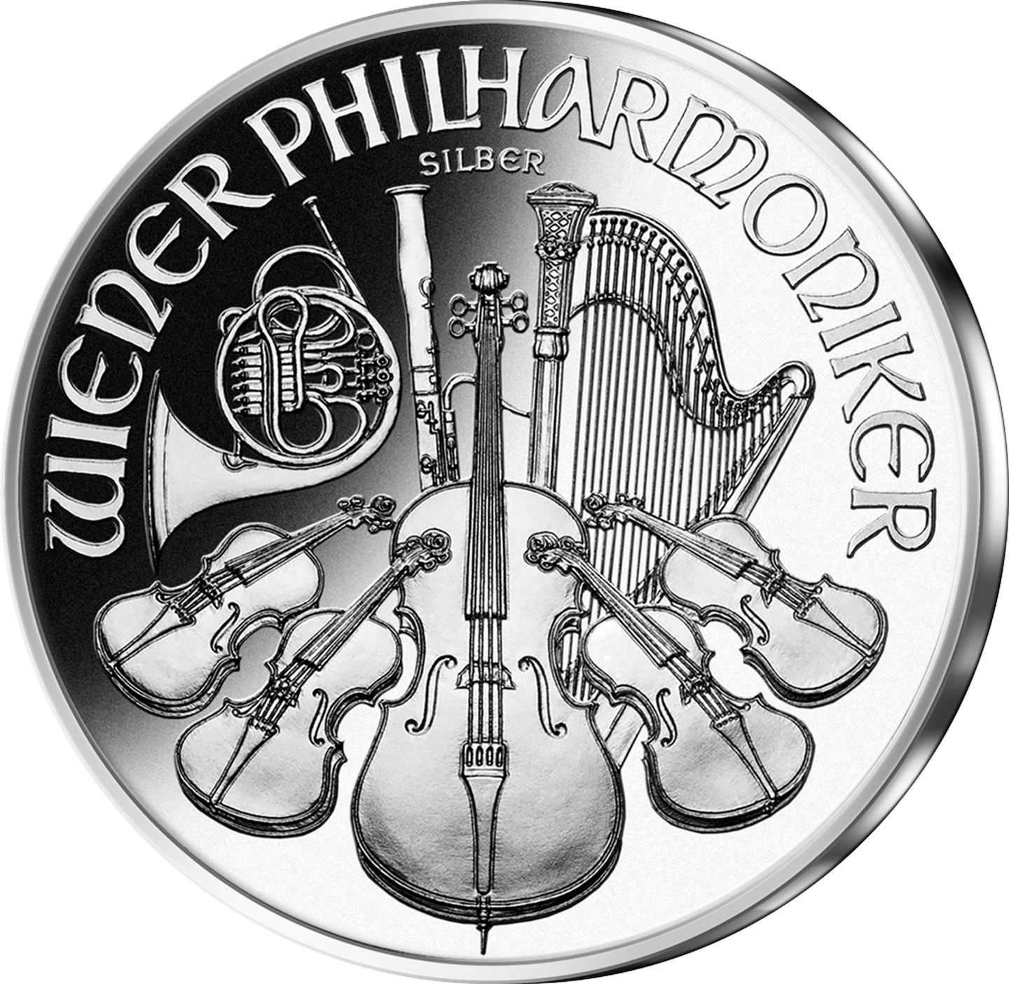 Die Vorderseite Ihrer Start-Lieferung der Silbermünze "Philharmoniker" aus Österreich 2026