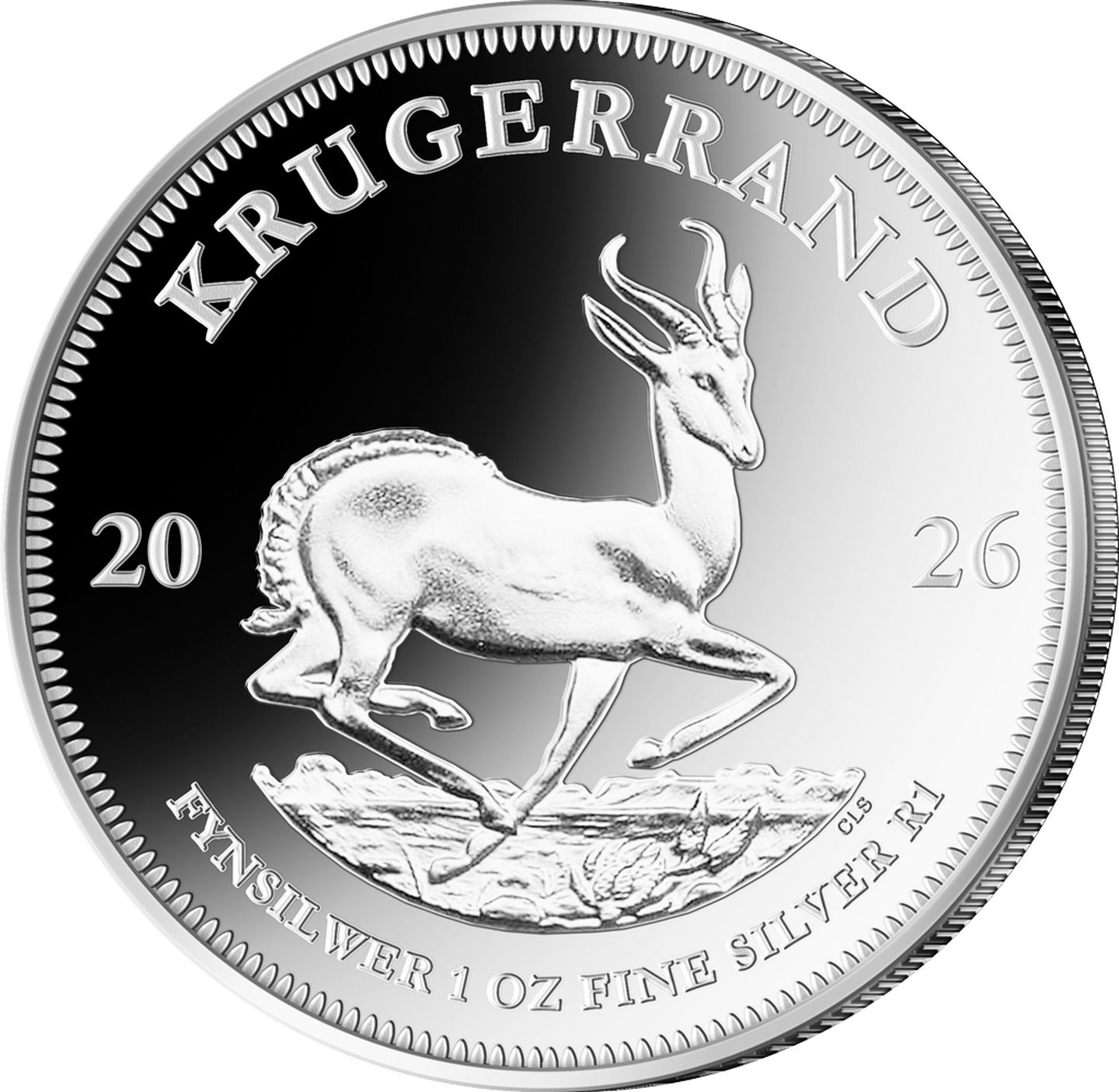 Die Vorderseite der 1 Unzen Silbermünze "Krügerrand", Südafrika 2026