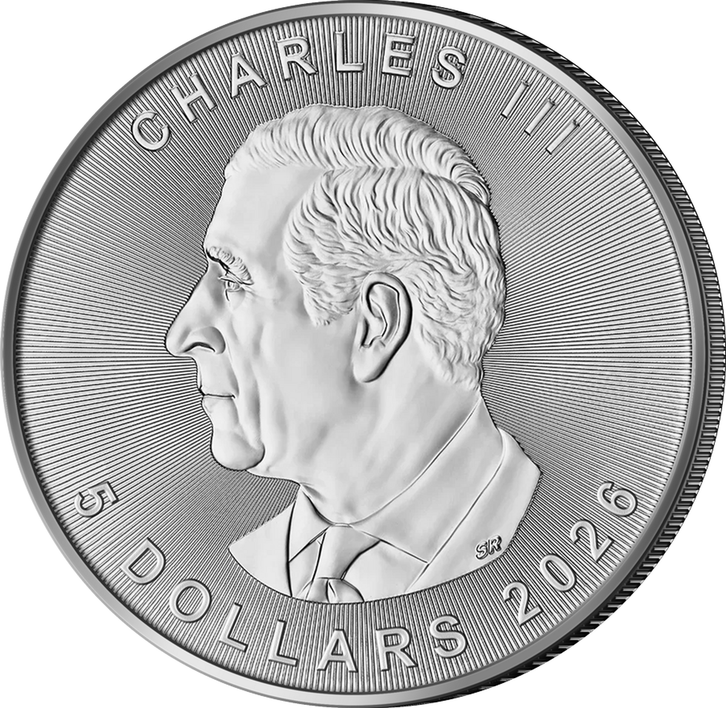 Die Rückseite der kanadischen 1 Unzen Silbermünze "Maple Leaf 2026" zeigt das Porträt von König Charles III.