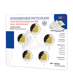 Der offizielle deutsche 2-Euro-Komplettsatz 2021 "Sachsen-Anhalt" – Stempelglanz