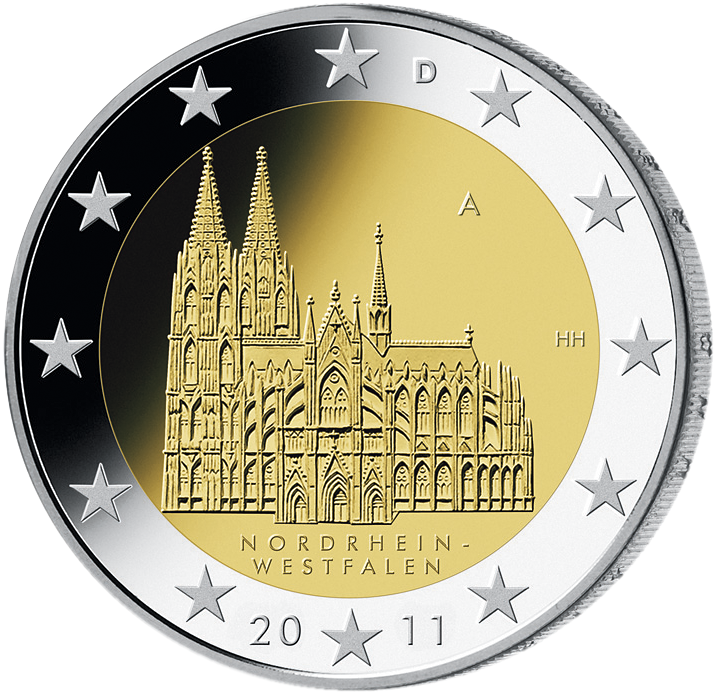 2-Euro-Münze von Nordrhein-Westfalen mit dem Kölner Dom