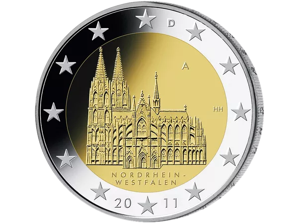 2-Euro-Münze von Nordrhein-Westfalen mit dem Kölner Dom