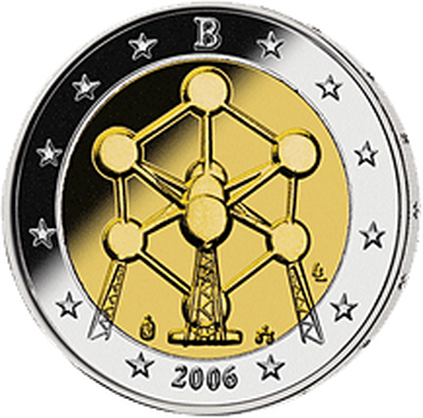2-Euro-Münze Belgien 2006 mit Atomium-Motiv