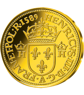 Frappe en argent doré à l'or pur «Écu d'or Compiègne 1589»