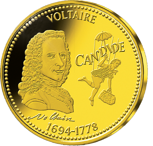 Nos Grands Hommes : Frappe dorée à l'or pur « Voltaire 1694 - 1778 »