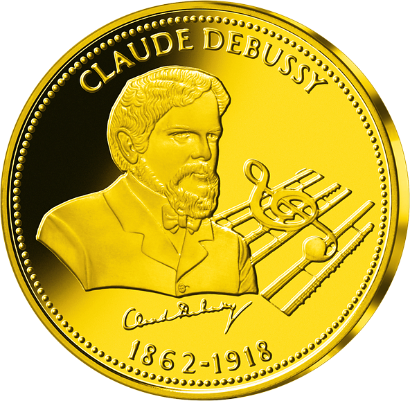 Frappe en cuivre dorée à l'or pur Nos Grands Hommes: «Claude Debussy 1862-1918»